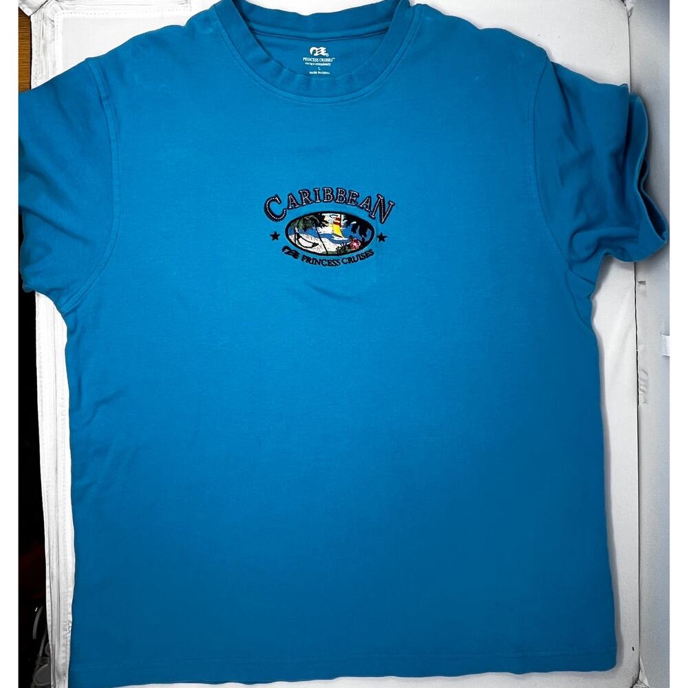 Princess Cruises Caribbean Embroidered Tshirt Size Large PreOwned in fair condit
